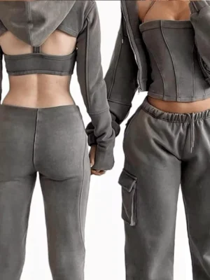 3-Piece Cutout Cargo Tracksuit Set