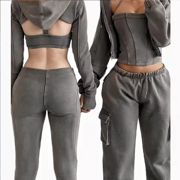3-Piece Cutout Cargo Tracksuit Set