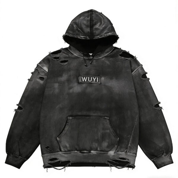 Distressed Black WUYI Pullover Hoodie
