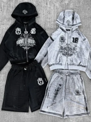 Washed Zip Hoodie Shorts Two Piece Set Washed Zip Hoodie Shorts Two Piece Set