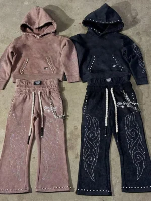 Kids Rhinestone Flare Tracksuit Set
