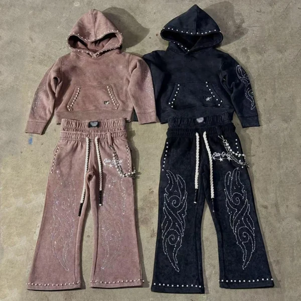 Kids Rhinestone Flare Tracksuit Set