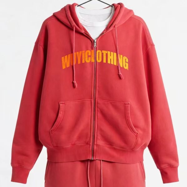 WUYICLOTHING Red Zip-Up Hoodie