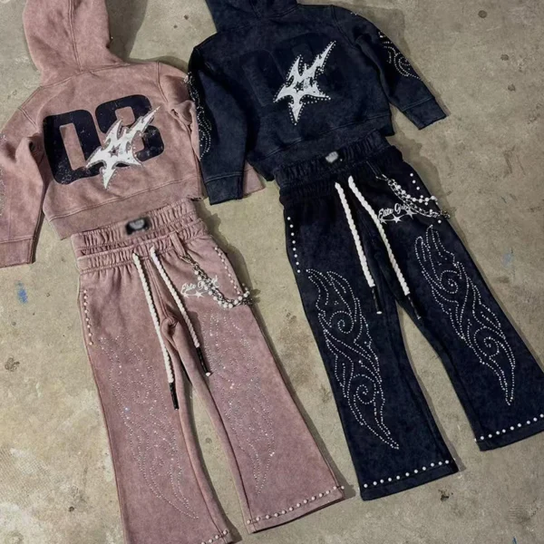 Kids Rhinestone Flare Tracksuit Set