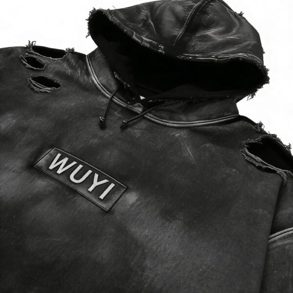 Distressed Black WUYI Pullover Hoodie