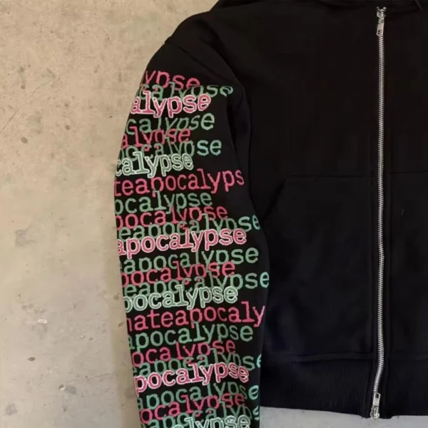 Black Apocalypse Print Zip-Up Hoodie