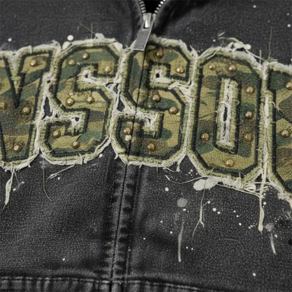 Washed Patchwork Hooded Varsity Jacket