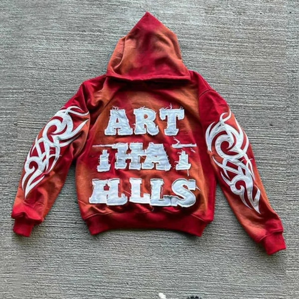 Red Gradient Tribal Patch Tracksuit Set