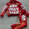 Red Gradient Tribal Patch Tracksuit Set