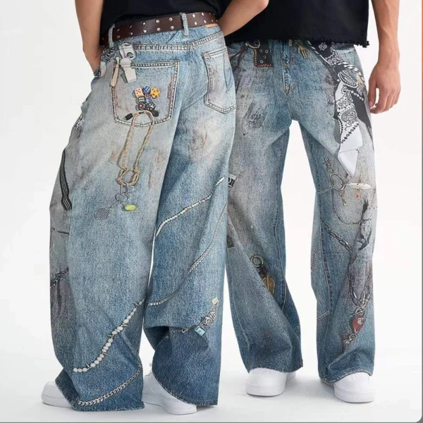 Distressed Patch Wide Leg Jeans