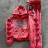 Heart Distressed Washed Zip Hoodie Set Heart Distressed Washed Zip Hoodie Set