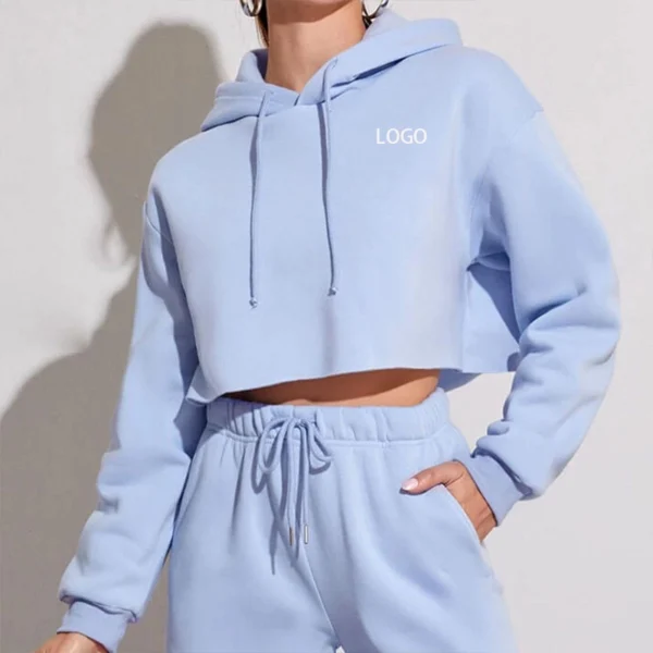 Light Blue Cropped Pullover Hoodie