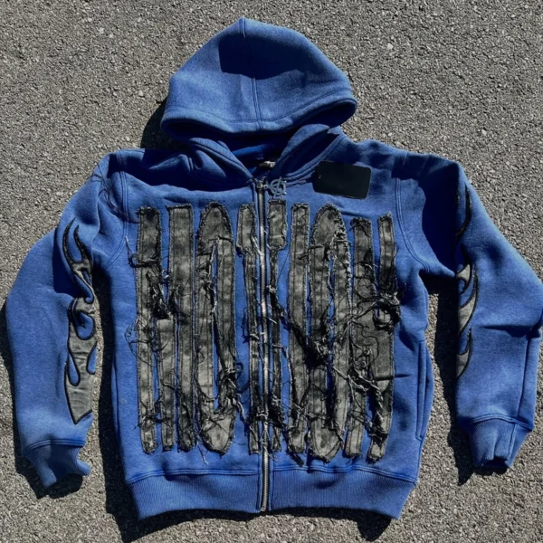 Blue Motion Flame Patch Streetwear Tracksuit Set