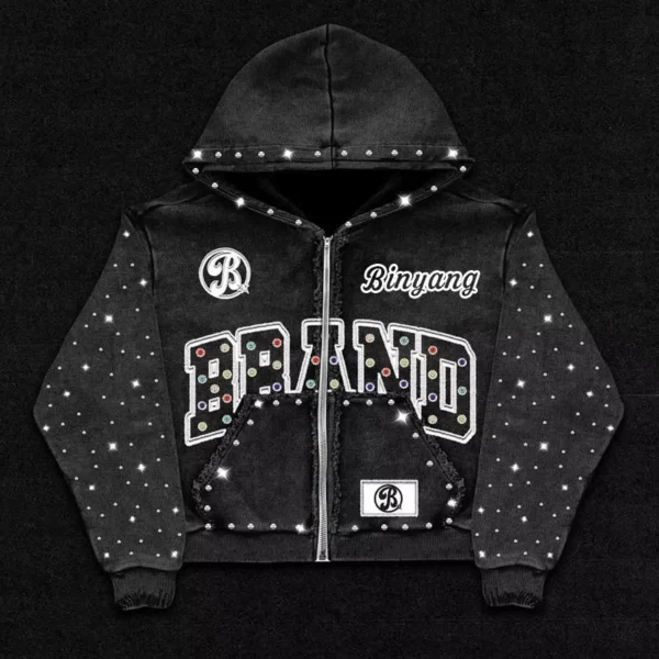 Rhinestone Studded Cropped Zip Hoodie Rhinestone Studded Cropped Zip Hoodie