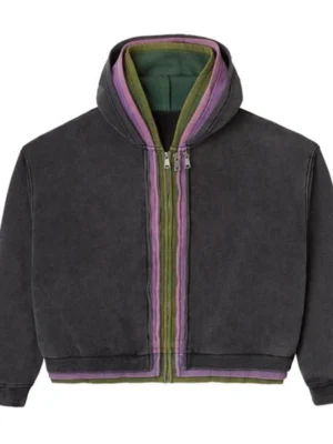 Layered Hood Double Zip Cropped Hoodie