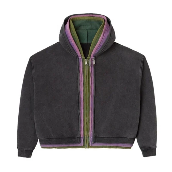 Layered Hood Double Zip Cropped Hoodie Layered Hood Double Zip Cropped Hoodie