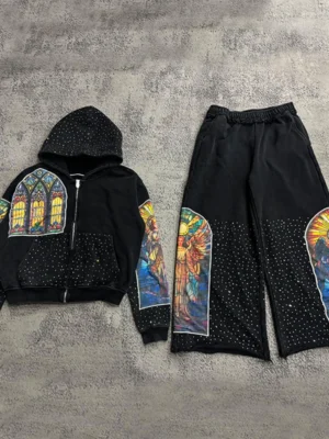 Stained Glass Rhinestone Tracksuit Set