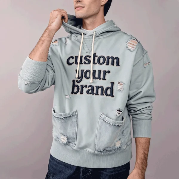 Distressed Custom Pocket Hoodie Distressed Custom Pocket Hoodie