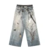 Distressed Patch Wide Leg Jeans