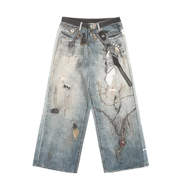 Distressed Patch Wide Leg Jeans