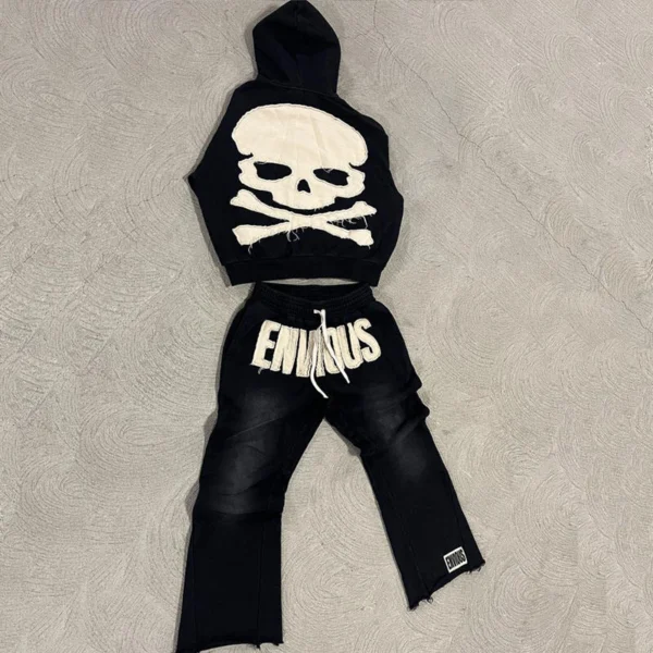 Washed Flare Pants Zip Hoodie Set