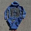 Blue Motion Flame Patch Streetwear Tracksuit Set