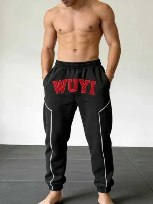 WUYI Red Logo Fleece Jogger Pants
