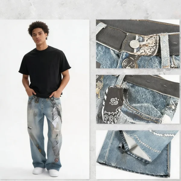 Distressed Patch Wide Leg Jeans