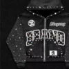Rhinestone Studded Cropped Zip Hoodie Rhinestone Studded Cropped Zip Hoodie