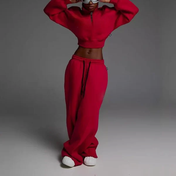 Half-Zip Cropped Wide Leg Tracksuit Set