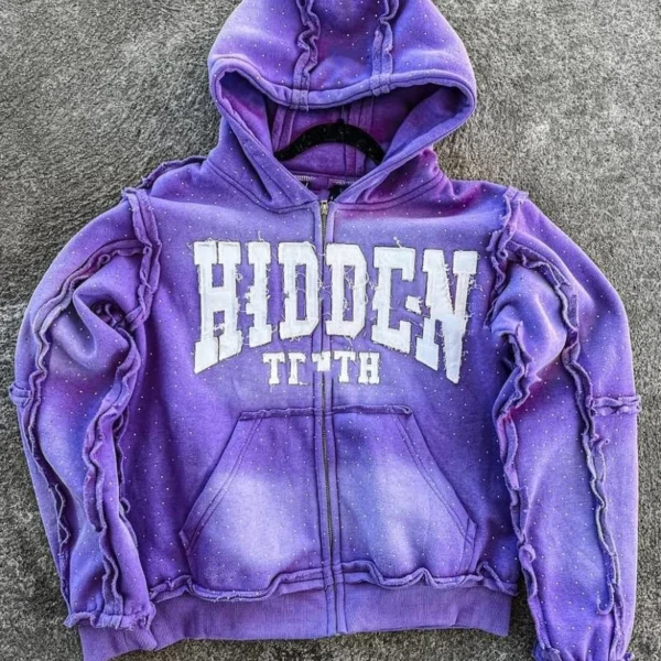 Distressed Washed Zip Hooded Sweatshirt