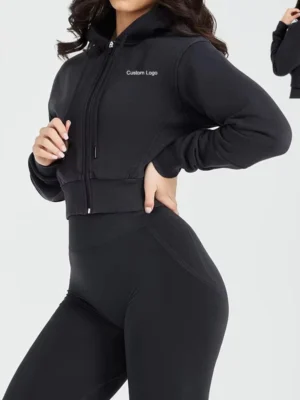 Black Corset Cropped Zip Hoodie