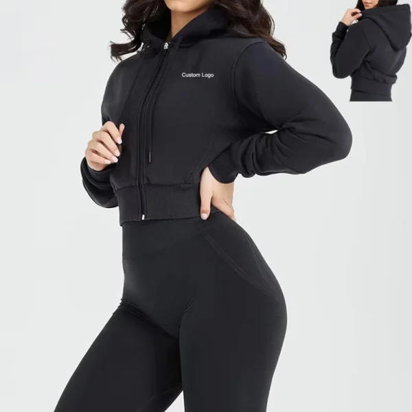 Black Corset Cropped Zip Hoodie Black Corset Cropped Zip Hoodie