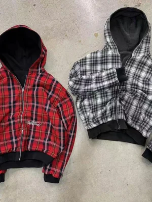 Plaid Hooded Zip-Up Jacket