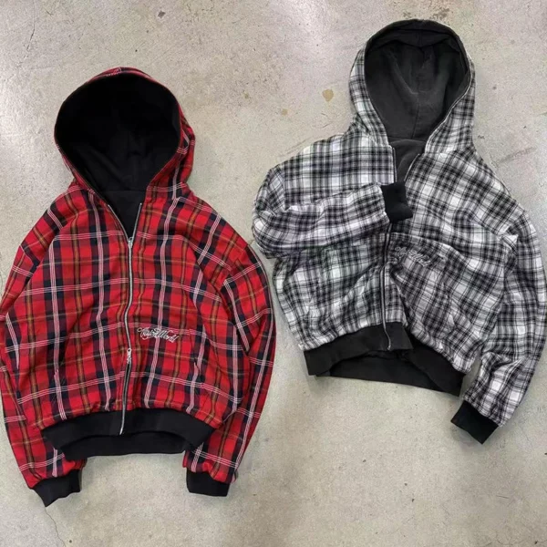 Plaid Hooded Zip-Up Jacket Plaid Hooded Zip-Up Jacket