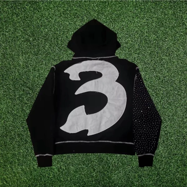 Black Rhinestone Sleeve Zip-Up Hoodie Black Rhinestone Sleeve Zip-Up Hoodie