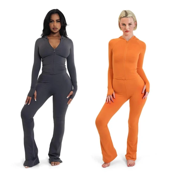 Hooded Thumbhole Flared Two Piece Set