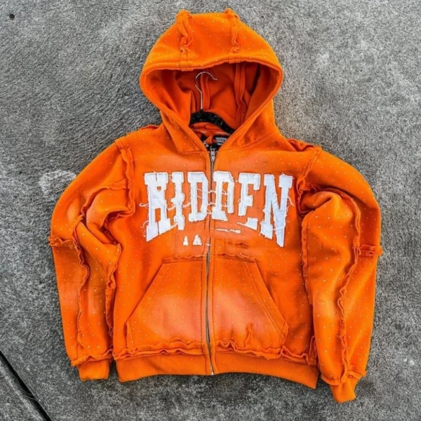 Distressed Washed Zip Hooded Sweatshirt