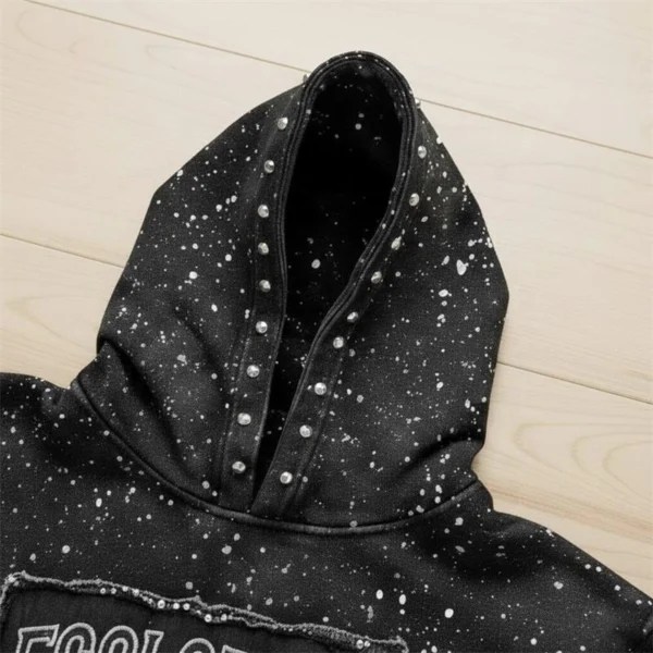 Splatter Rhinestone Cropped Hooded Sweatshirt