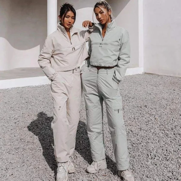 Cropped Half-Zip Cargo Pants Set Cropped Half-Zip Cargo Pants Set