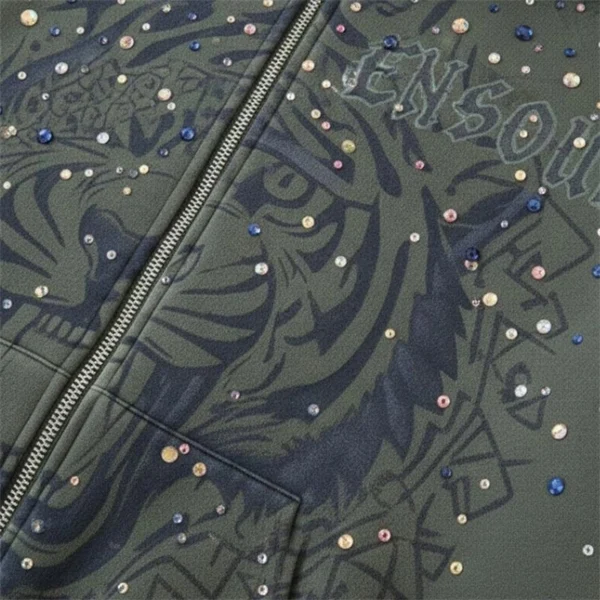 Olive Studded Cropped Zip Hoodie Olive Studded Cropped Zip Hoodie