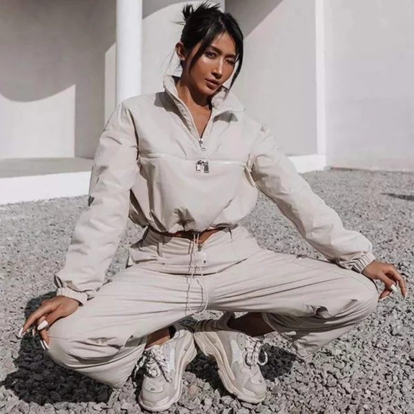 Cropped Half-Zip Cargo Pants Set Cropped Half-Zip Cargo Pants Set