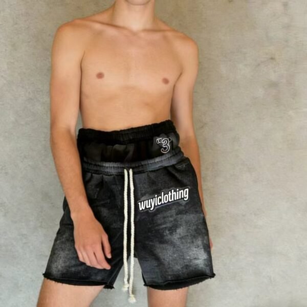 WUYICLOTHING Washed Black Denim Shorts WUYICLOTHING Washed Black Denim Shorts