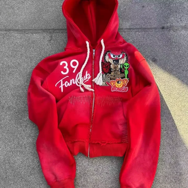 Pink Washed Patch Cropped Zip Hoodie Pink Washed Patch Cropped Zip Hoodie