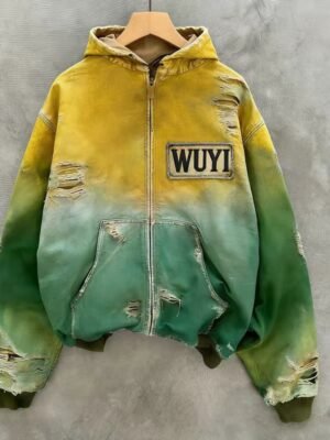 Distressed WUYI Gradient Zip Hoodie