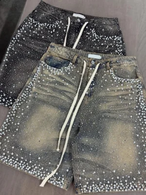 Rhinestone Washed Denim Jorts Rhinestone Washed Denim Jorts