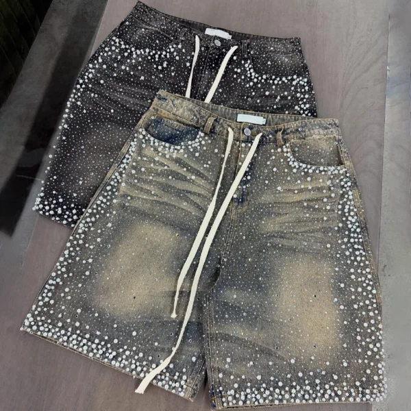 Rhinestone Washed Denim Jorts Rhinestone Washed Denim Jorts