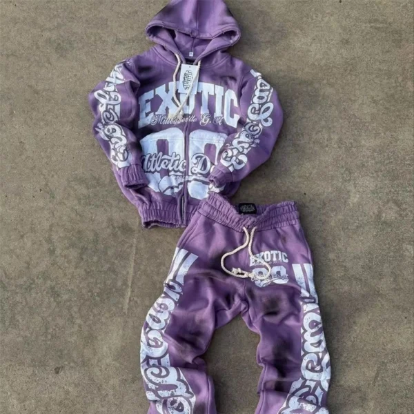 Washed Zip Hoodie Flare Pants Set