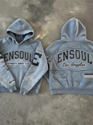 Blue Washed Distressed Pullover Hoodie Blue Washed Distressed Pullover Hoodie