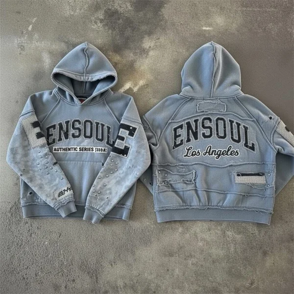 Blue Washed Distressed Pullover Hoodie Blue Washed Distressed Pullover Hoodie